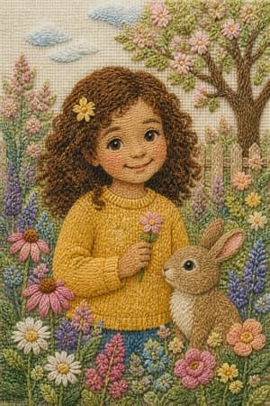 A children's bedtime story illustration in the Embroidery style