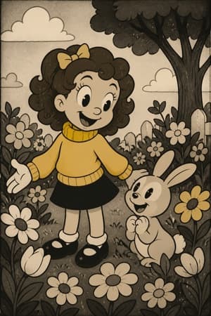 A children's bedtime story illustration in the Rubber-hose style